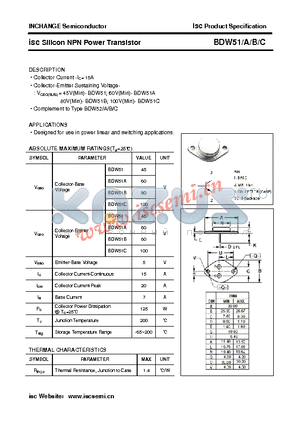 BDW51A datasheet - isc Silicon NPN Power Transistor