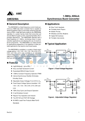 AME5248A datasheet - 1.5MHz, 600mA Synchronous Buck Converter