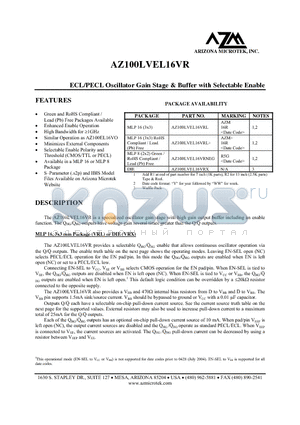 AZ100LVEL16VRNEG datasheet - ECL/PECL Oscillator Gain Stage & Buffer with Selectable Enable