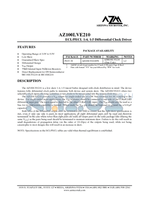 AZ100LVE210 datasheet - ECL/PECL 1:4, 1:5 Differential Clock Driver