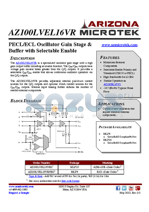 AZ100LVEL16VR_12 datasheet - PECL/ECL Oscillator Gain Stage & Buffer with Selectable Enable