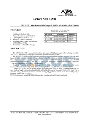 AZ100LVEL16VRLR1 datasheet - ECL/PECL Oscillator Gain Stage & Buffer with Selectable Enable