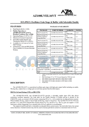 AZ100LVEL16VTL+ datasheet - ECL/PECL Oscillator Gain Stage & Buffer with Selectable Enable