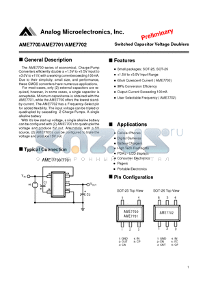 AME7702AEEY datasheet - Switched Capacitor Voltage Doublers