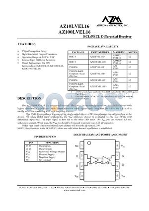 AZ100LVEL16T datasheet - ECL/PECL Differential Receiver