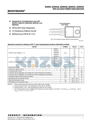 BDW53 datasheet - NPN SILICON POWER DARLINGTONS