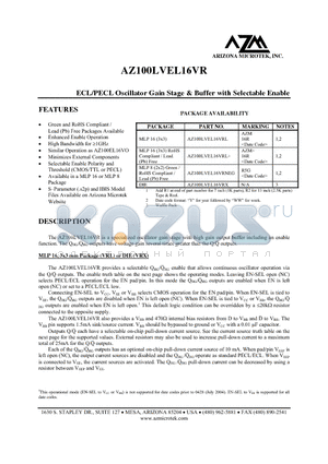 AZ100LVEL16VR datasheet - ECL/PECL Oscillator Gain Stage & Buffer with Selectable Enable