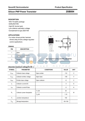 2SB884 datasheet - Silicon PNP Power Transistor