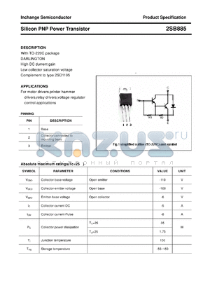 2SB885 datasheet - Silicon PNP Power Transistor