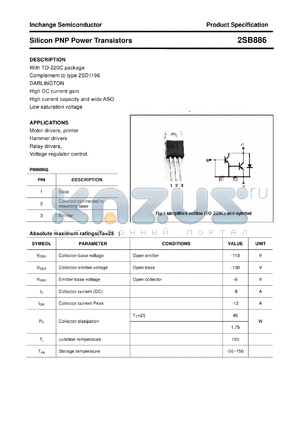 2SB886 datasheet - Silicon PNP Power Transistors