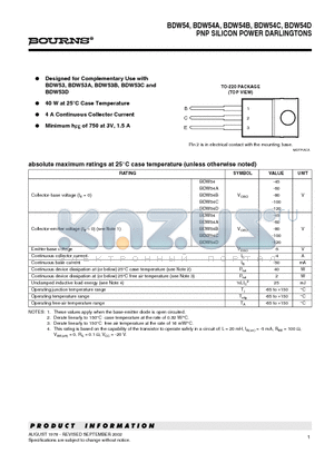 BDW54A datasheet - PNP SILICON POWER DARLINGTONS