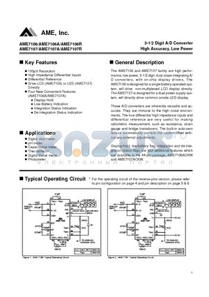 AME7106ACKW datasheet - 3-1/2 Digit A/D Converter High Accuracy, Low Power