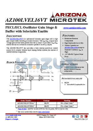 AZ100LVEL16VTNA+ datasheet - PECL/ECL Oscillator Gain Stage & Buffer with Selectable Enable