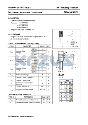 BDW58 datasheet - isc Silicon PNP Power Transistors