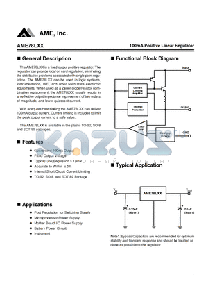 AME78L05AJFTZ datasheet - 100mA Positive Linear Regulator