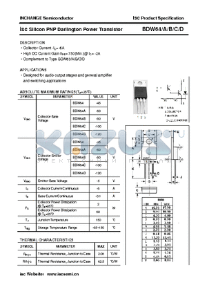 BDW64D datasheet - isc Silicon PNP Darlington Power Transistor
