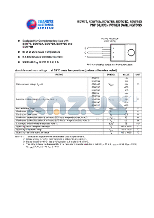 BDW74 datasheet - PNP SILICON POWER DARLINGTONS