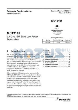 13191 datasheet - 2.4 GHz ISM Band Low Power Transceiver