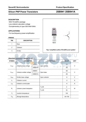 2SB941 datasheet - Silicon PNP Power Transistors
