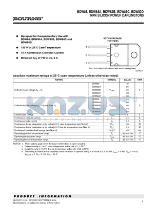 BDW83D datasheet - NPN SILICON POWER DARLINGTONS