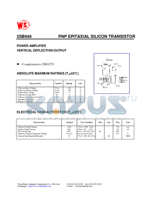 2SB945 datasheet - PNP EPITAXIAL SILICON TRANSISTOR(POWER AMPLIFIER VERTICAL DEFLECTION OUTPUT)