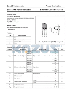 BDW84A datasheet - Silicon PNP Power Transistors