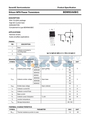 BDW93 datasheet - Silicon NPN Power Transistors