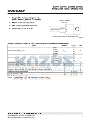 BDW93A datasheet - NPN SILICON POWER DARLINGTONS