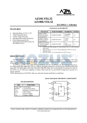 AZ100LVEL32TG datasheet - ECL/PECL  2 Divider