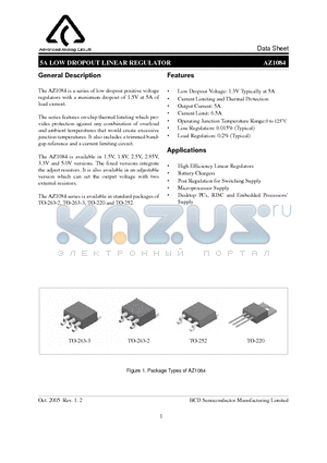 AZ1084D-2.5TRE1 datasheet - 5A LOW DROPOUT LINEAR REGULATOR