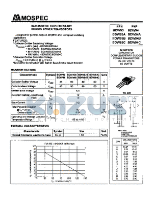 BDW93C datasheet - POWER TRANSISTORS(12A,45-100V,80W)