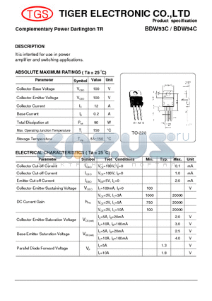 BDW93C datasheet - Complementary Power Darlington TR