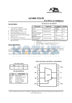 AZ100LVEL58T datasheet - ECL/PECL 2:1 Multiplexer