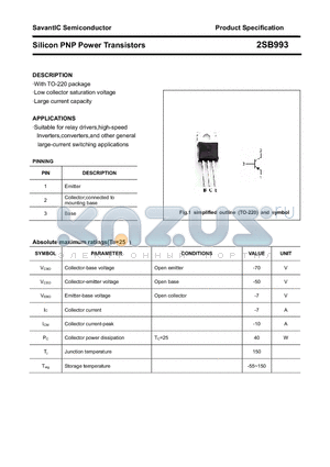 2SB993 datasheet - Silicon PNP Power Transistors