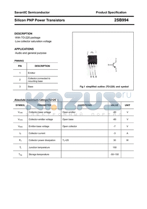 2SB994 datasheet - Silicon PNP Power Transistors