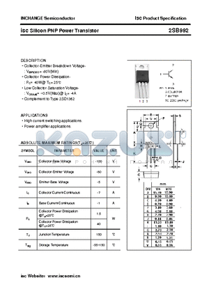 2SB992 datasheet - isc Silicon PNP Power Transistor
