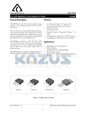 AZ1084 datasheet - 5A LOW DROPOUT LINEAR REGULATOR