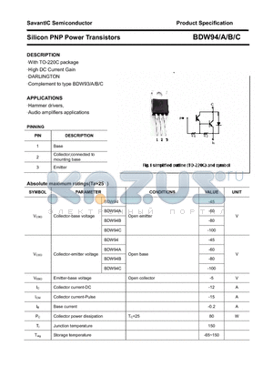 BDW94B datasheet - Silicon PNP Power Transistors