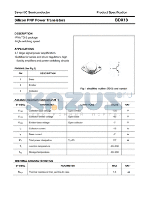 BDX18 datasheet - Silicon PNP Power Transistors