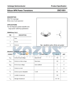 2SC1051 datasheet - Silicon NPN Power Transistors