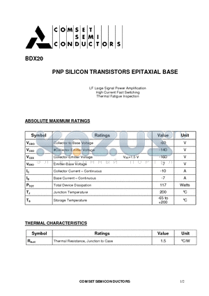 BDX20 datasheet - PNP SILICON TRANSISTORS EPITAXIAL BASE