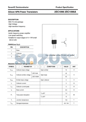 2SC1098 datasheet - Silicon NPN Power Transistors