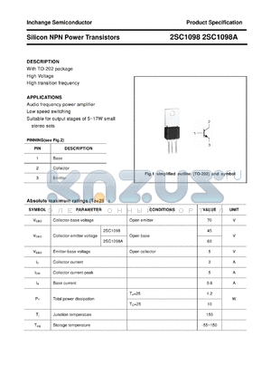 2SC1098 datasheet - Silicon NPN Power Transistors