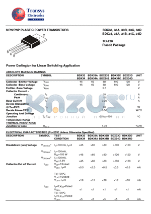 BDX33 datasheet - NPN/PNP PLASTIC POWER TRANSISTORS