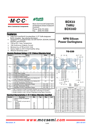 BDX33 datasheet - NPN Silicon Power Darlingtons