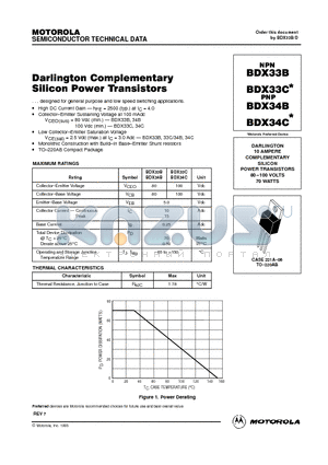 BDX33B datasheet - DARLINGTON COMPLEMENTARY SILICON POWER TRANSISTORS