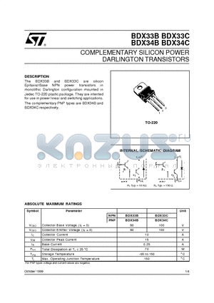 BDX33C datasheet - COMPLEMENTARY SILICON POWER DARLINGTON TRANSISTORS