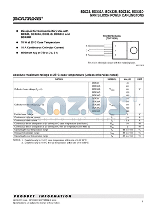 BDX33D datasheet - NPN SILICON POWER DARLINGTONS