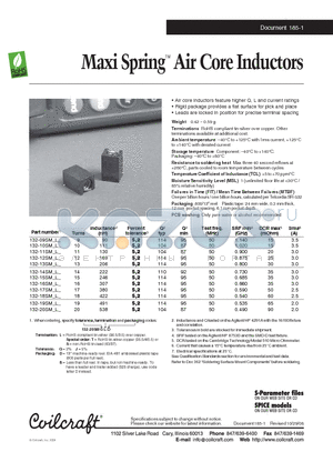 132-18SM-L datasheet - Maxi Spring Air Core Inductors