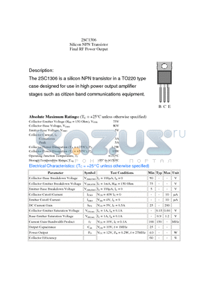 2SC1306 datasheet - Silicon NPN Transistor Final RF Power Output